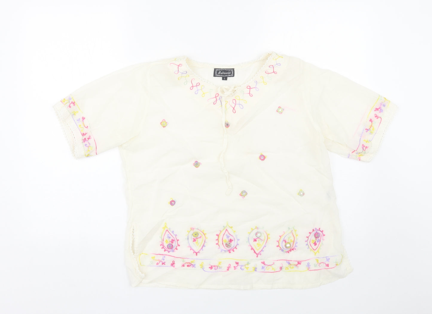 Ashanti Womens White Paisley  Basic Blouse Size L