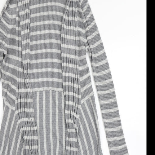 Marks & Spencer Womens Grey Striped Knit Cardigan Jumper Size 12