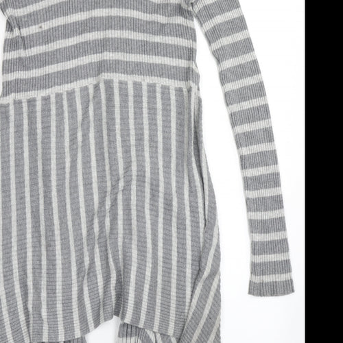 Marks & Spencer Womens Grey Striped Knit Cardigan Jumper Size 12