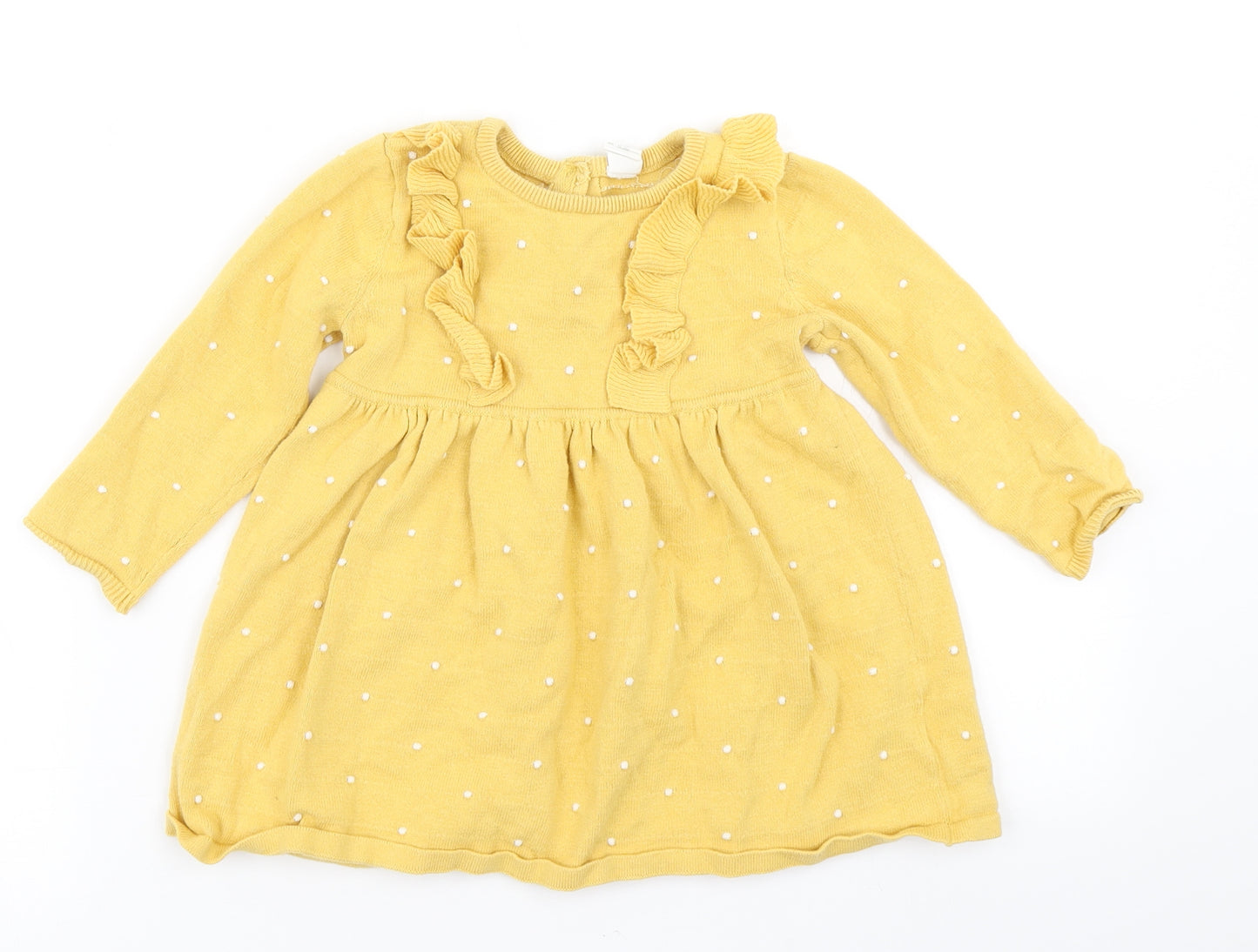 H&M Girls Yellow Polka Dot Knit Skater Dress  Size 12-18 Months