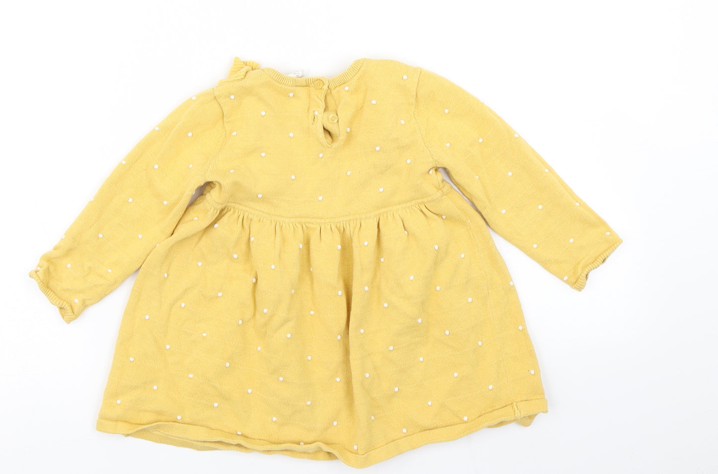 H&M Girls Yellow Polka Dot Knit Skater Dress  Size 12-18 Months
