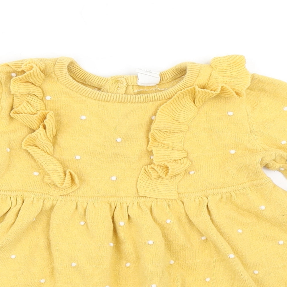 H&M Girls Yellow Polka Dot Knit Skater Dress  Size 12-18 Months