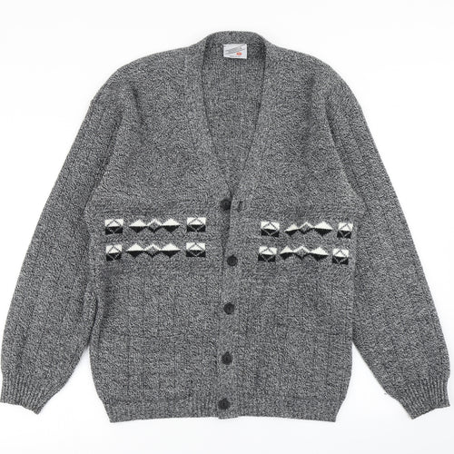 Menswear Mens Grey  Knit Cardigan Jumper Size L