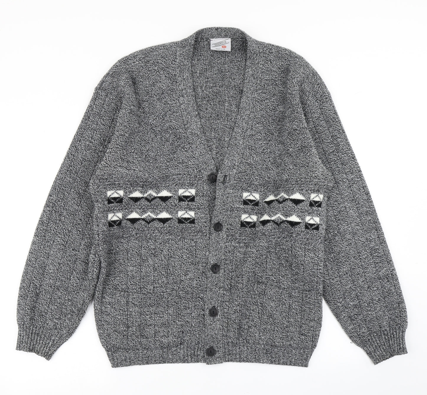 Menswear Mens Grey  Knit Cardigan Jumper Size L