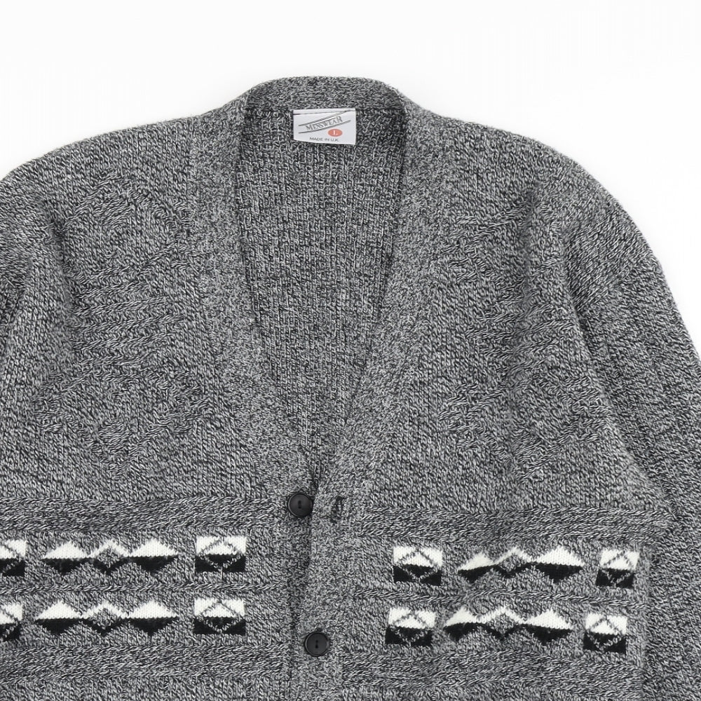 Menswear Mens Grey  Knit Cardigan Jumper Size L