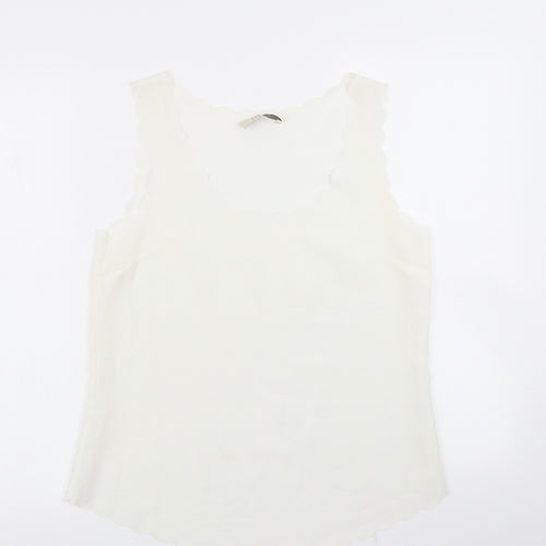 OPasis Womens Ivory   Basic Blouse Size 10  - Scalloped hem