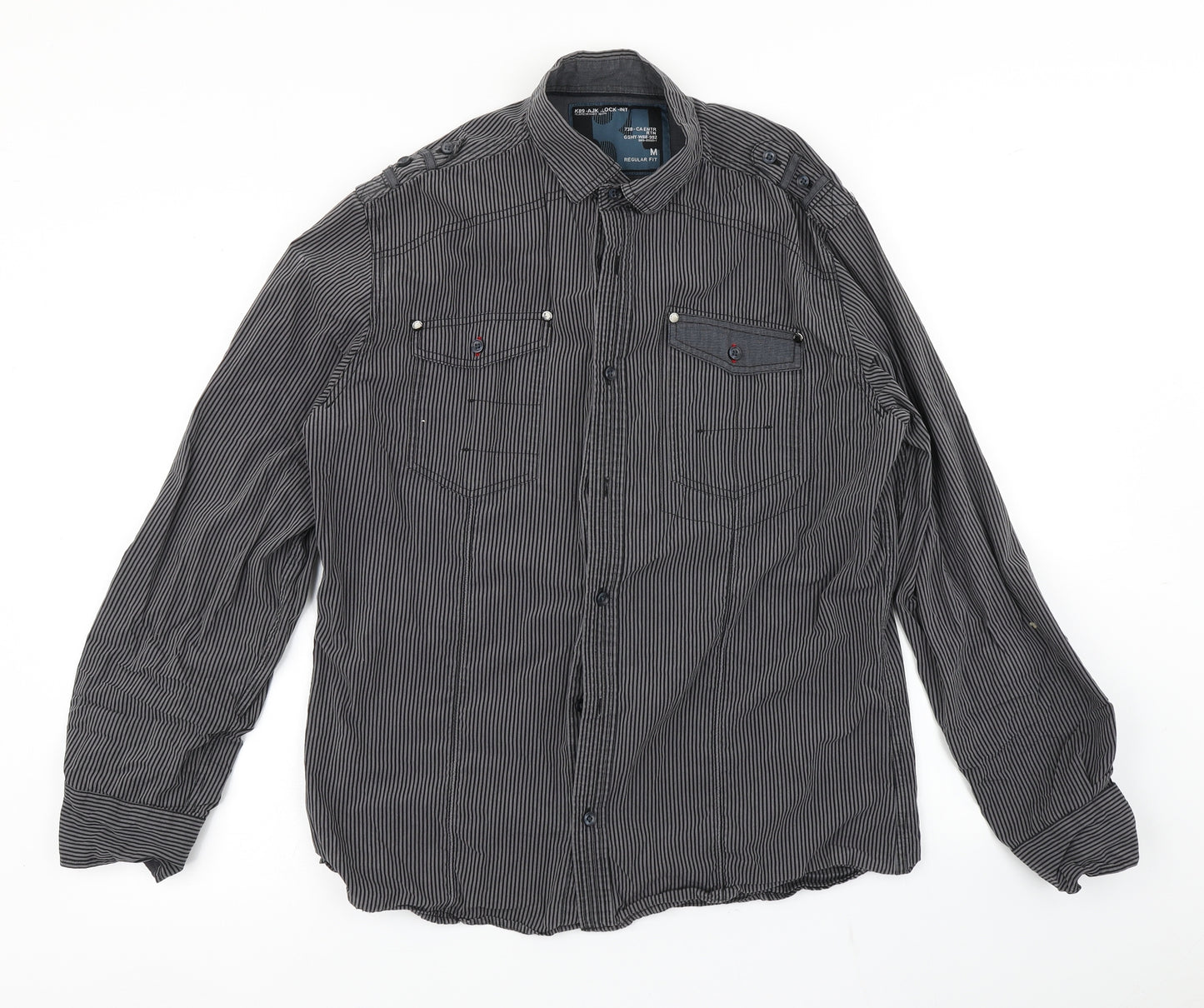 NEXT Mens Black Striped   Button-Up Size M
