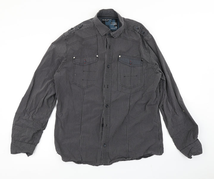 NEXT Mens Black Striped   Button-Up Size M