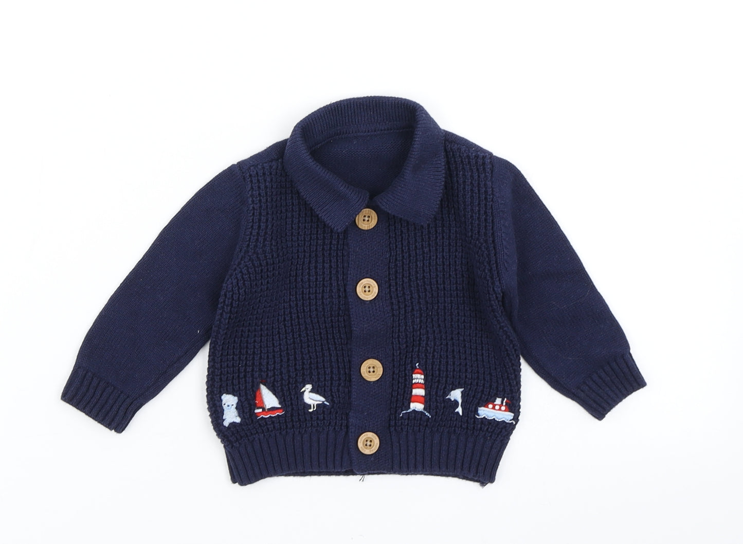 Little Nutmeg Boys Blue  Knit Cardigan Jumper Size 0-3 Months
