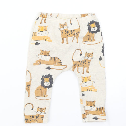 NEXT Boys Beige   Jogger Trousers Size 6-9 Months  - Lion/Tiger print