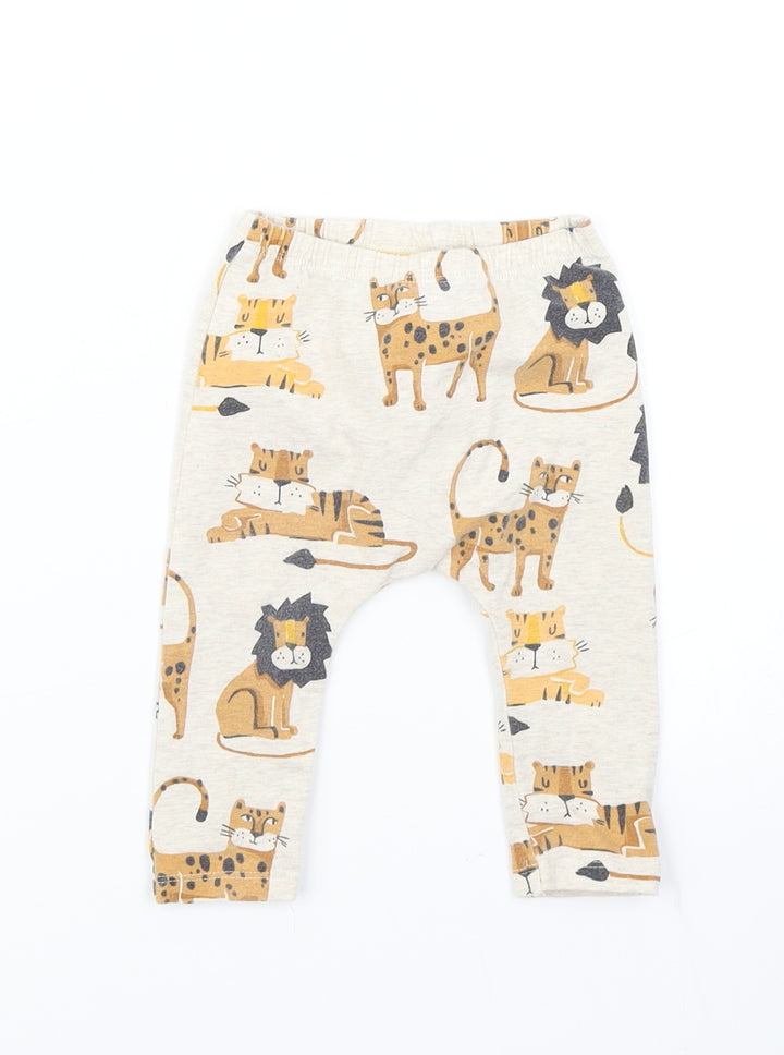 NEXT Boys Beige Jogger Trousers Size 6-9 Months - Lion/Tiger print