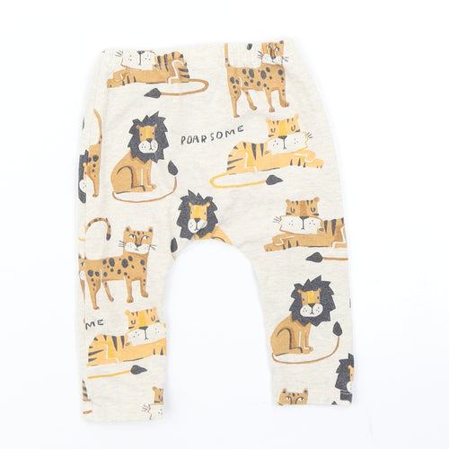 NEXT Boys Beige   Jogger Trousers Size 6-9 Months  - Lion/Tiger print