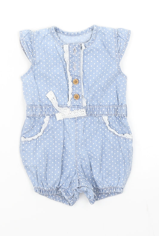 George Girls Blue Polka Dot  Romper One-Piece Size 0-3 Months