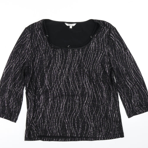 M&Co Womens Black Striped  Basic T-Shirt Size 16