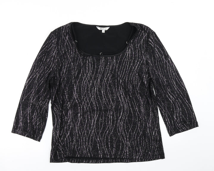 M&Co Womens Black Striped Basic T-Shirt Size 16