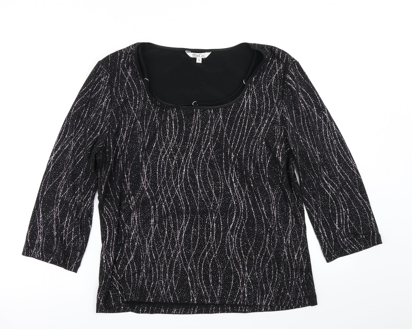 M&Co Womens Black Striped  Basic T-Shirt Size 16
