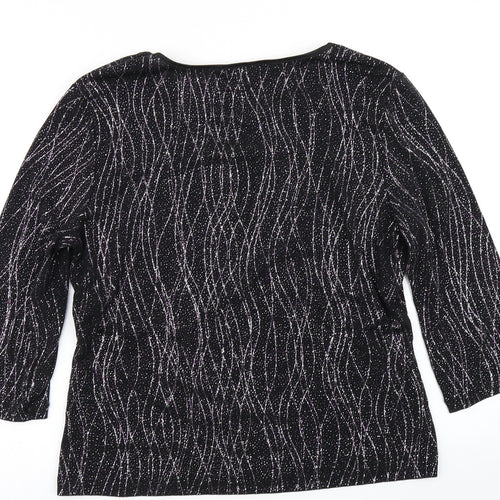 M&Co Womens Black Striped  Basic T-Shirt Size 16