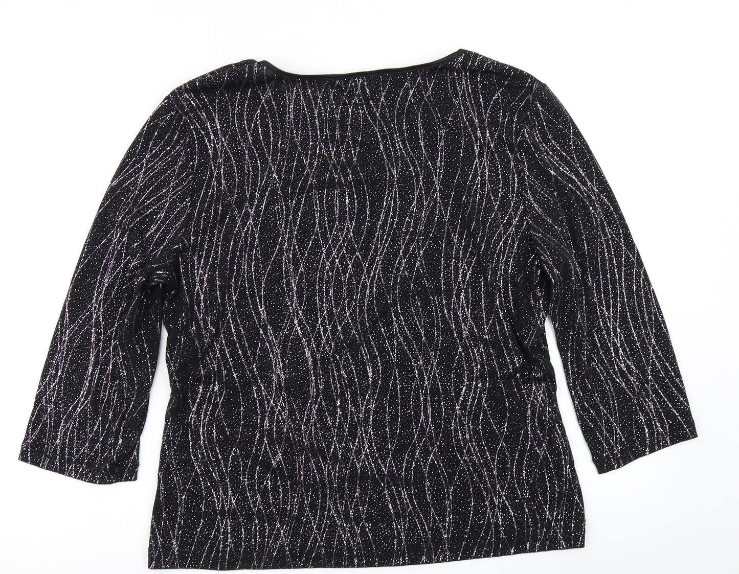 M&Co Womens Black Striped  Basic T-Shirt Size 16