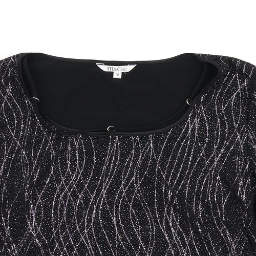 M&Co Womens Black Striped  Basic T-Shirt Size 16
