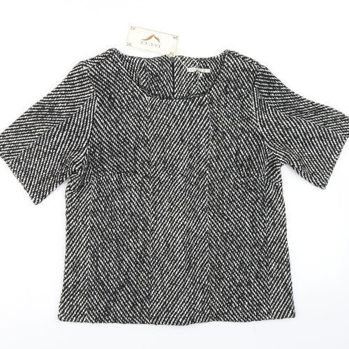 Luc-Ce Womens Black Herringbone  Basic T-Shirt Size S