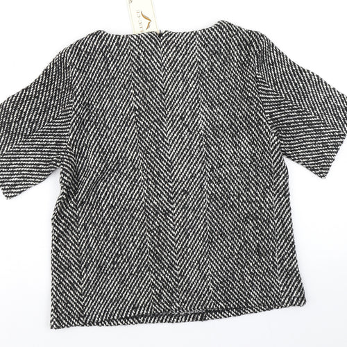 Luc-Ce Womens Black Herringbone  Basic T-Shirt Size S