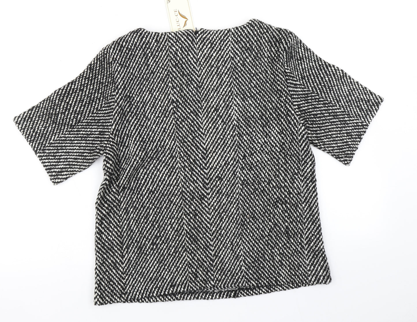 Luc-Ce Womens Black Herringbone  Basic T-Shirt Size S