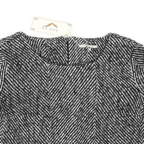 Luc-Ce Womens Black Herringbone  Basic T-Shirt Size S