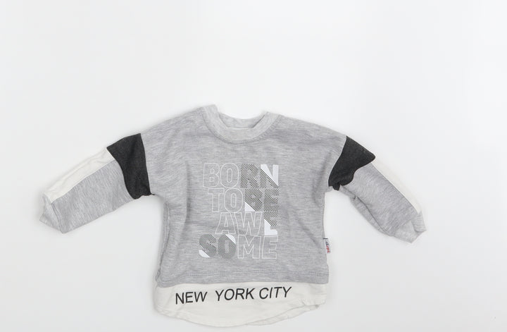 Baby Go Boys Grey Striped  Basic T-Shirt One Size
