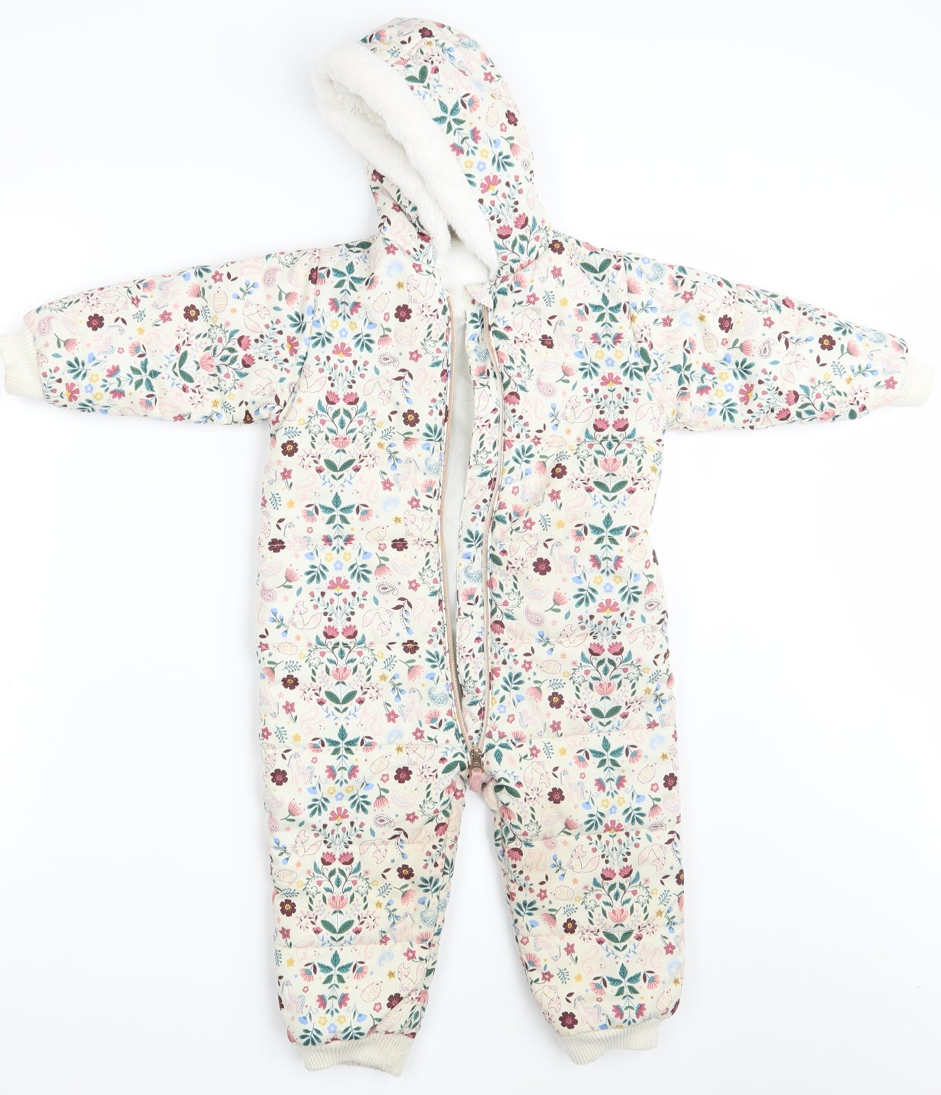Nutmeg Girls Ivory Floral  Babygrow One-Piece Size 18-24 Months  - Inside Leg 13 Inches
