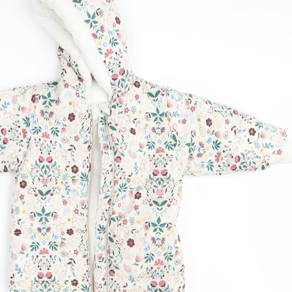 Nutmeg Girls Ivory Floral  Babygrow One-Piece Size 18-24 Months  - Inside Leg 13 Inches