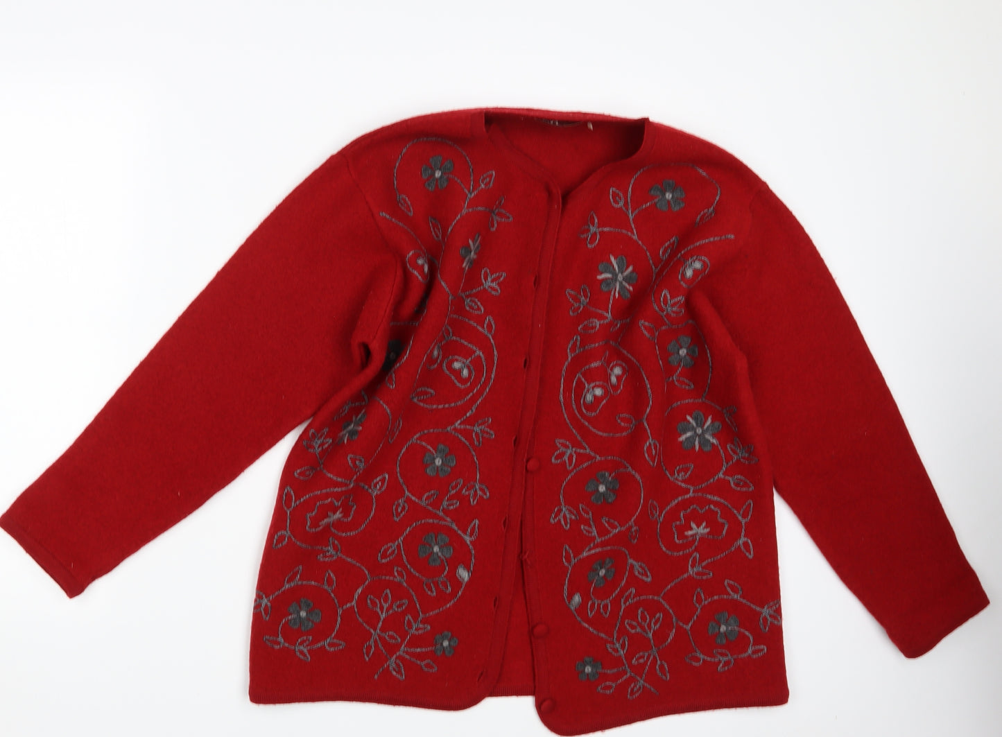 EWM Womens Red Floral Knit Cardigan Jumper Size 18
