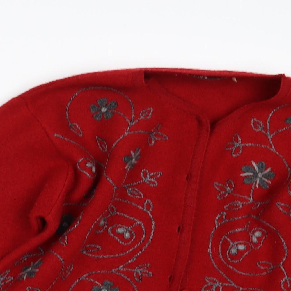 EWM Womens Red Floral Knit Cardigan Jumper Size 18
