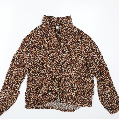 M&S Womens Brown Animal Print  Top Pyjama Top Size 8