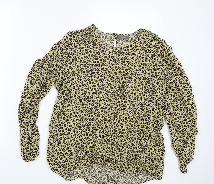 Yessica Womens Yellow Animal Print Basic Blouse Size 14