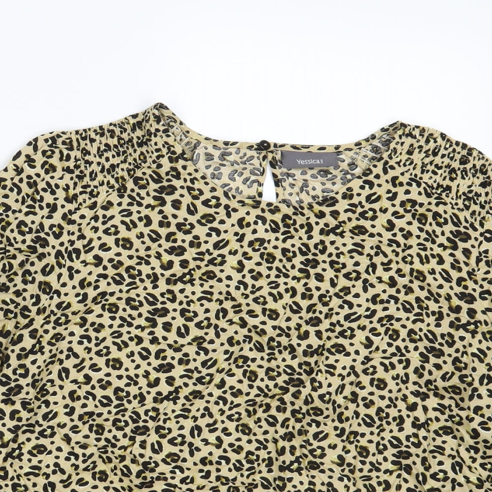 Yessica Womens Yellow Animal Print  Basic Blouse Size 14