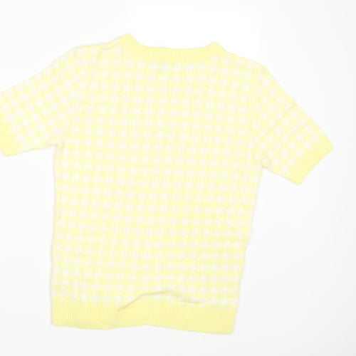 M&S Womens Yellow Geometric Knit Pullover Jumper Size 10