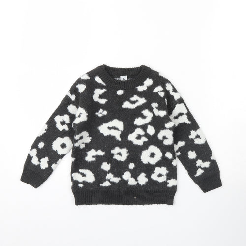 TU Girls Grey Animal Print  Pullover Jumper Size 5 Years