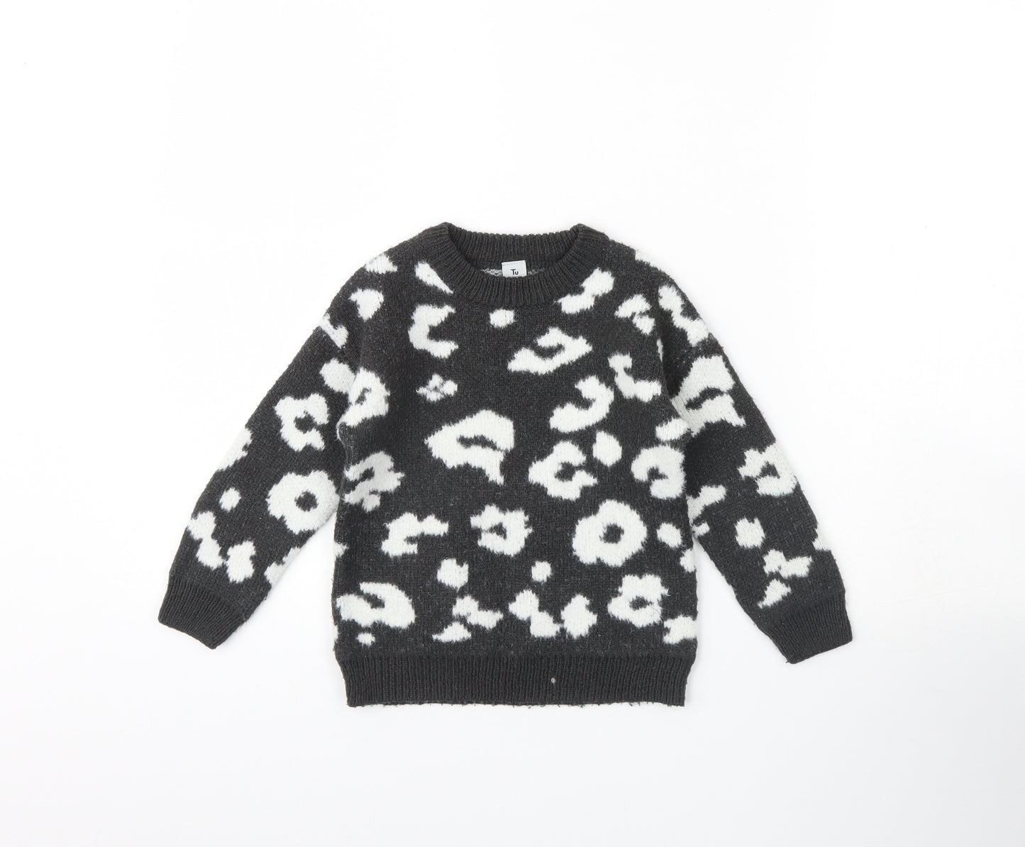 TU Girls Grey Animal Print  Pullover Jumper Size 5 Years