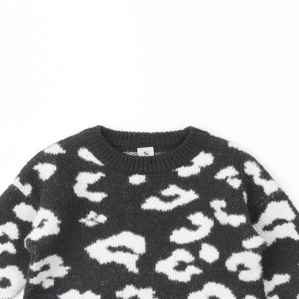 TU Girls Grey Animal Print  Pullover Jumper Size 5 Years