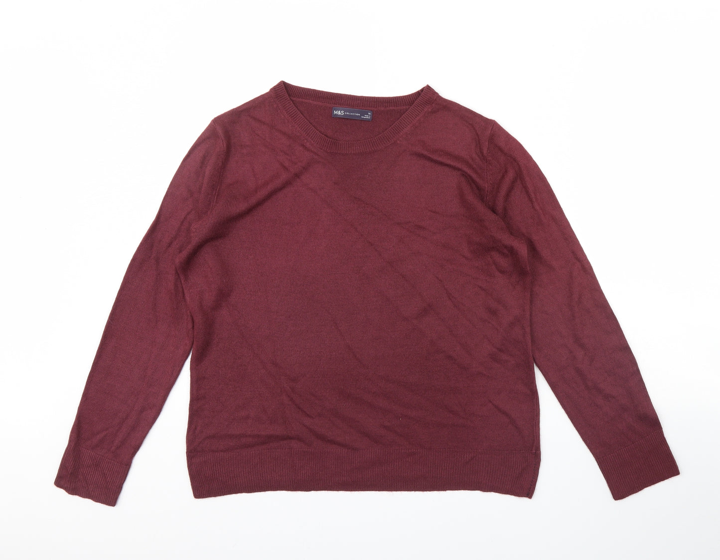 M&s Womens Red   Pullover Jumper Size 16