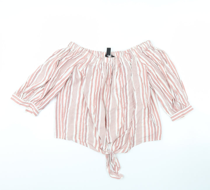 New Look Womens Pink Striped Basic Blouse Size 8