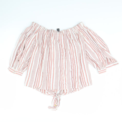 New Look Womens Pink Striped  Basic Blouse Size 8