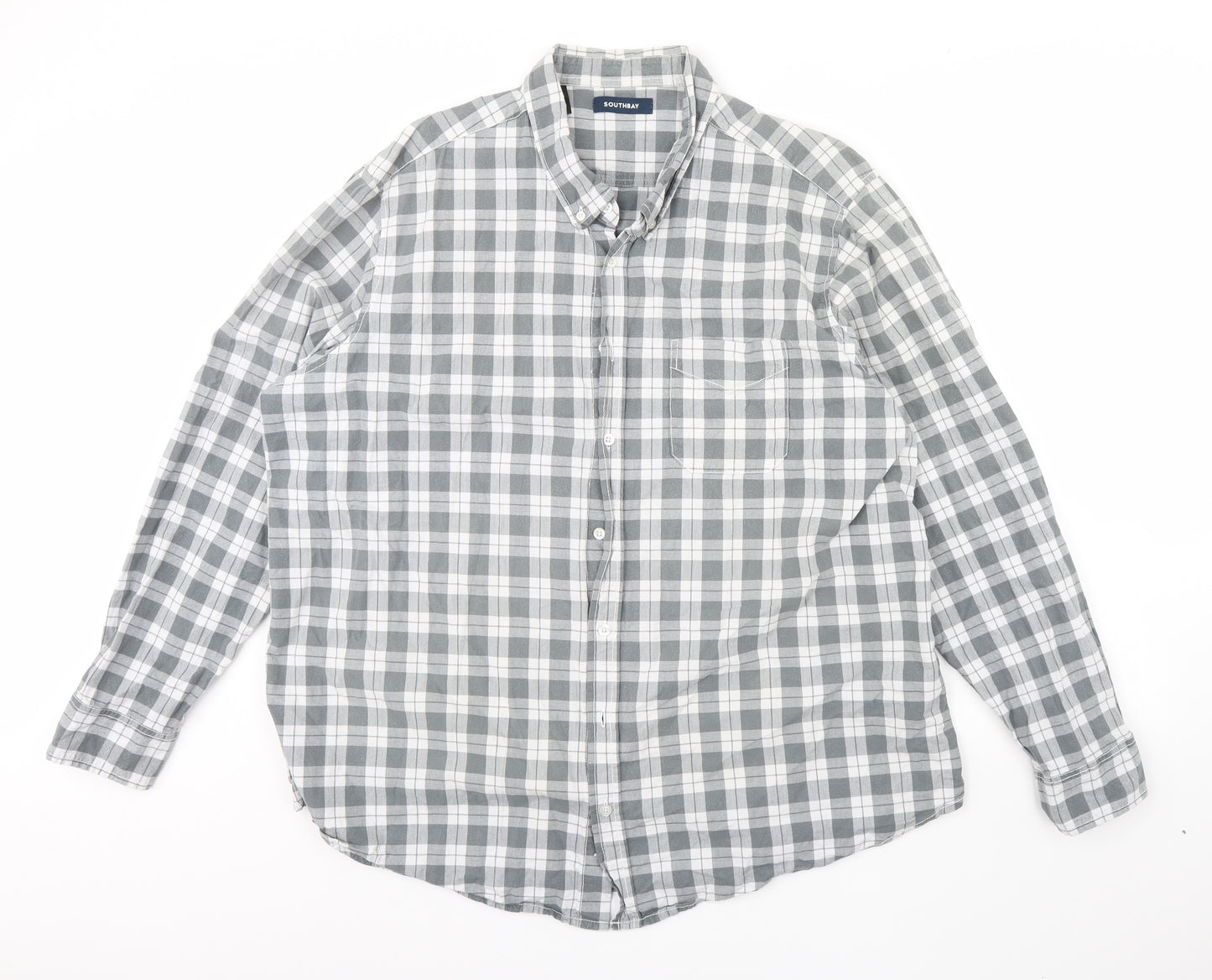 South Bay Mens Grey Plaid   Dress Shirt Size 2XL