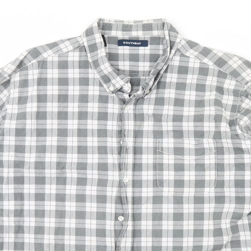 South Bay Mens Grey Plaid   Dress Shirt Size 2XL