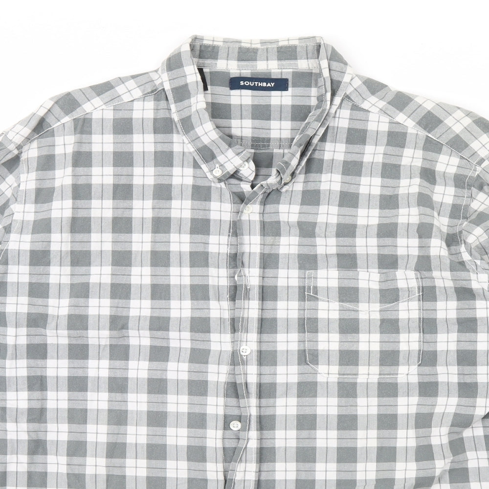 South Bay Mens Grey Plaid   Dress Shirt Size 2XL