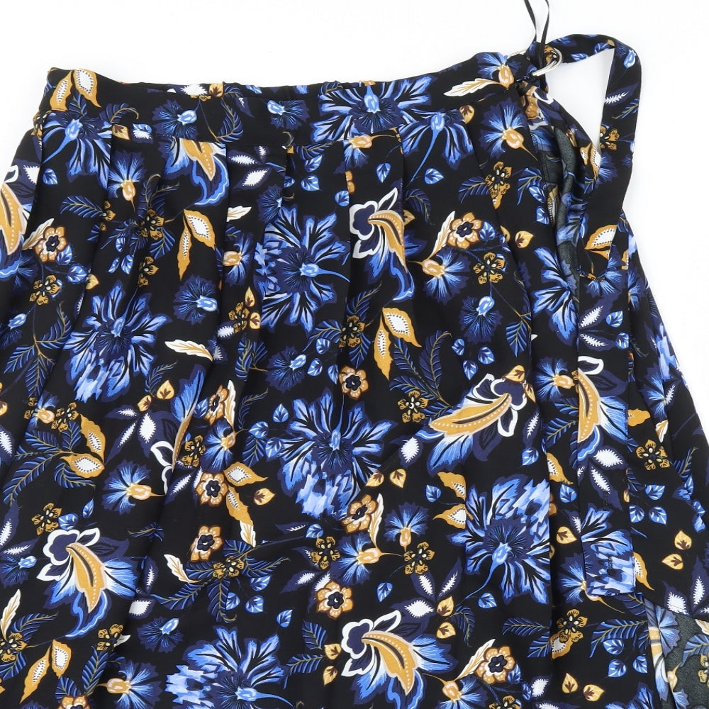 M&S Womens Black Floral  Flare Skirt Size 16