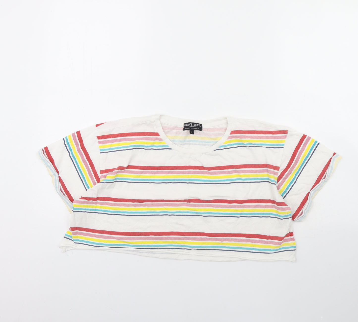 Brave Soul Womens White Striped  Cropped T-Shirt Size S