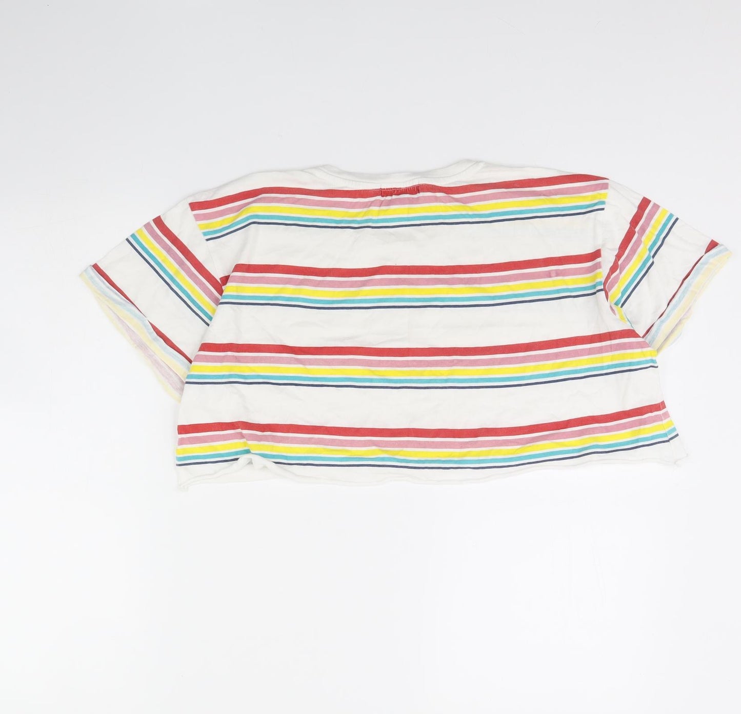Brave Soul Womens White Striped  Cropped T-Shirt Size S