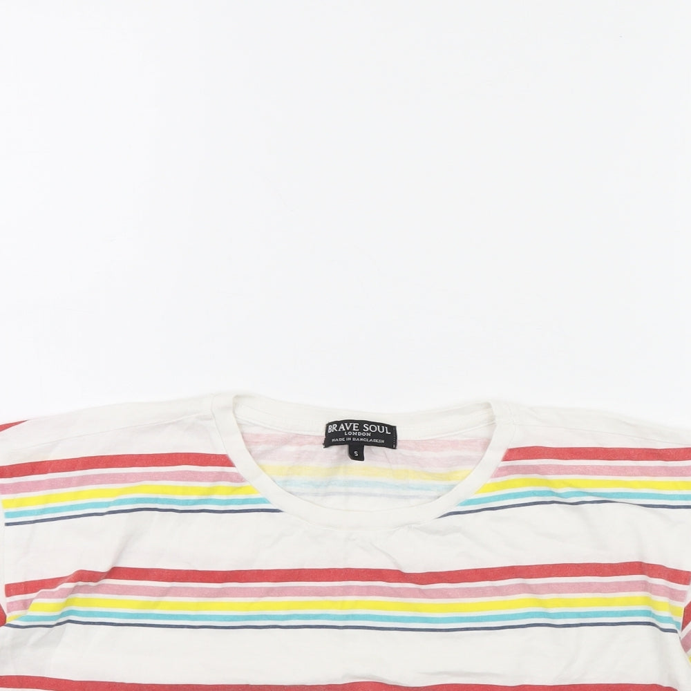 Brave Soul Womens White Striped  Cropped T-Shirt Size S