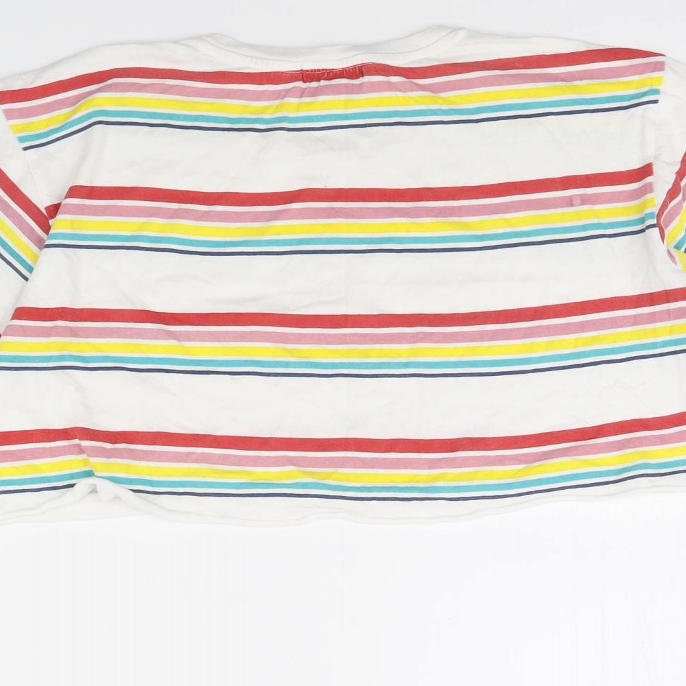 Brave Soul Womens White Striped  Cropped T-Shirt Size S